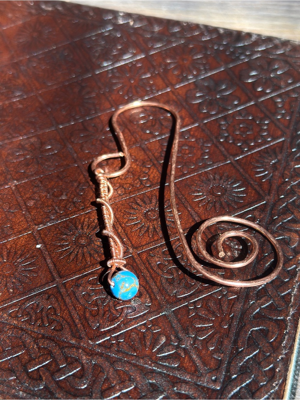 Book Lover Gift | Handmade | Blue Howlite | Wire Wrapped Copper Bookmark